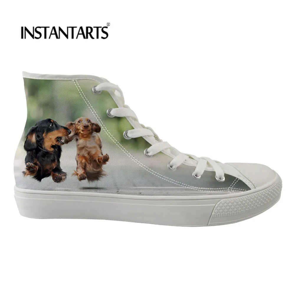 

INSTANTARTS Cute Dachshund Dogs Pattern Women's Sneakers High Top Women Canvas Shoes Woman Ladies Lace-up Vulcanized Flats Shoes