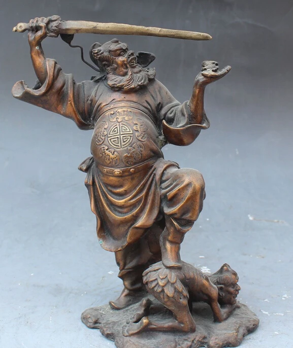 

wholesale factory 8" Chinese Bronze Zhong Kui ChungKuel God Catch Demon Devil Hold Sword Statue