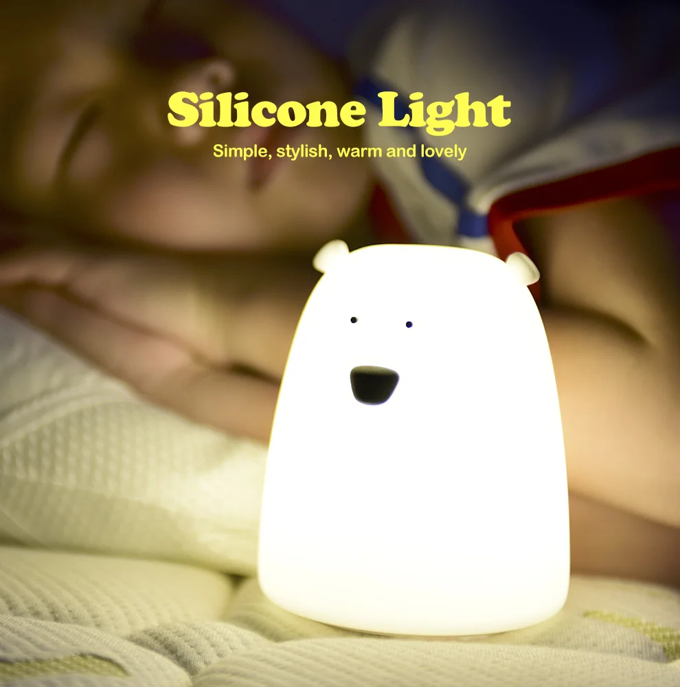 Cute Bear Silicone LED Night Light Lamp Children Bedroom Color Changing Night Lamps  LED Bedside Light for Children Kid Baby Toy Gifts (37)