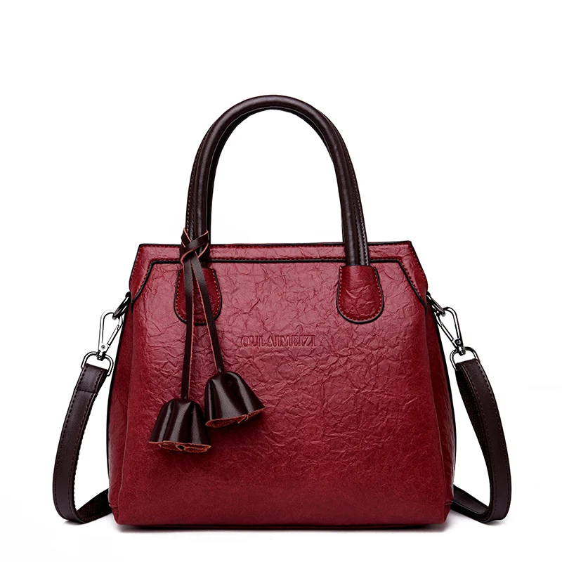 

Three pockets Vintage Women Bag Ladies Brand Leather Handbags Winter Casual Tote Bag Big Shoulder Bags For Women 2018 Sac A Main