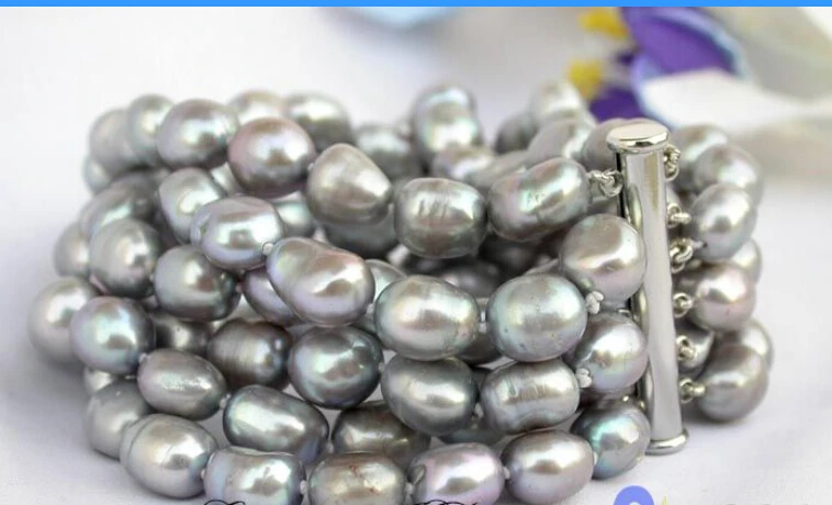 

FREE SHIPPING 6strands 12mm gray baroque FW pearl bracelet bangle magnet clasp