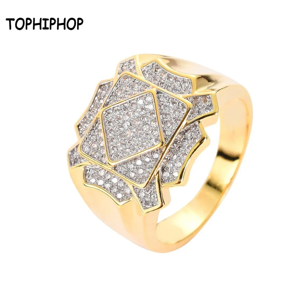 

Wholesale High Quality Micro Paved AAA+ Cubic Zirconia Stone Ring Gold Men's Crystal CZ Ring Halka Hip Hop Jewelry