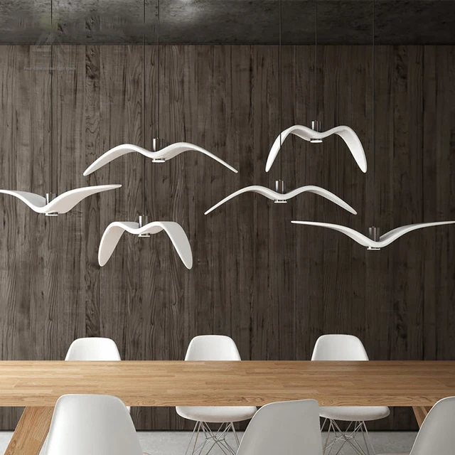 Nordic Creative Seagull Pendant Lights Black White Led Lamp Nordic Creative Seagull Pendant Lights Black White Led Lamp Bar Dinning Room Suspension Luminaire Kitchen