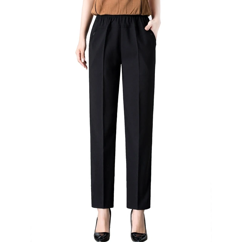 

2019 Spring Summer Casual Straight Pants Plus Size High Elastic Waist Pants Solid Color Middle Aged Women Pants Pantalon Femme