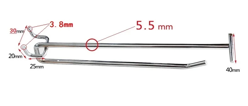 Длина 100/150/200/250/300 мм провод Dia.5.5MM сетки настенный кронштейн выставочный крючки полки супермаркета Дисплей стеллаж для выставки товаров расстояние между отверстиями 30 мм