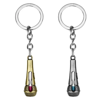 

dongsheng Wholesale Music Jewelry Rock Band Microphone Pendant Metal 3D Mini Mircophone Shape Keychain for Women Men Gift-50