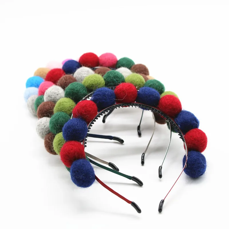 

Real wool pompom 2.5cm full head children hairband fashion winter style multi color children headband hair accessories
