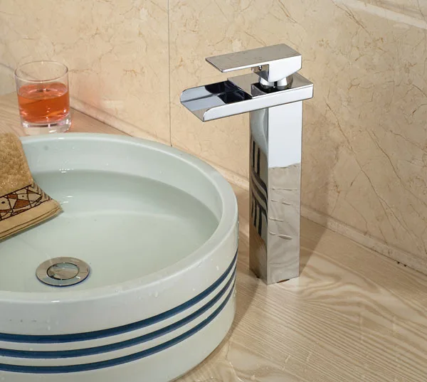 

Waterfall Basin Sink Faucet Deck Mount Single Handle Mixer Taps Chrome Finish