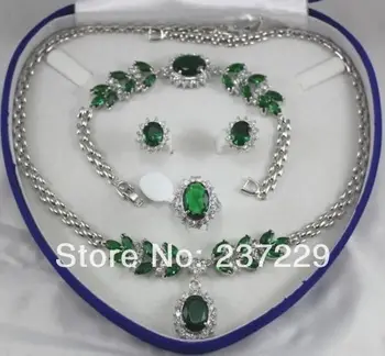 

Wholesale price FREE SHIPPING ^^^^Fine jewelry green zircon White gold Necklace Bracelet Earring Ring