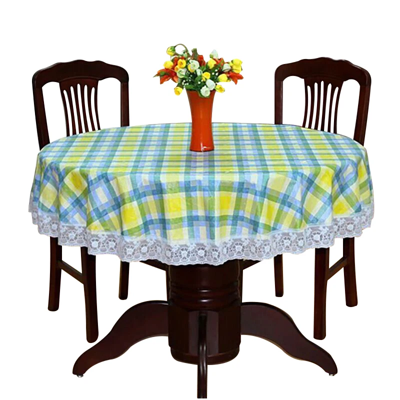  Pastoral Round Table Cloth Plastic Waterproof Oilproof Table Cover Floral Printed Lace Edge Anti Ho