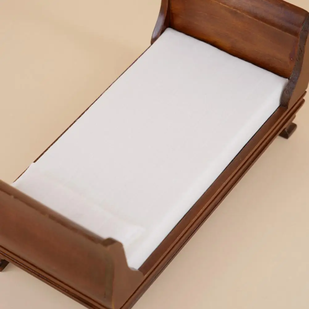  Simulation Mini Wooden Single Bed for 1:12 Doll House Accessories