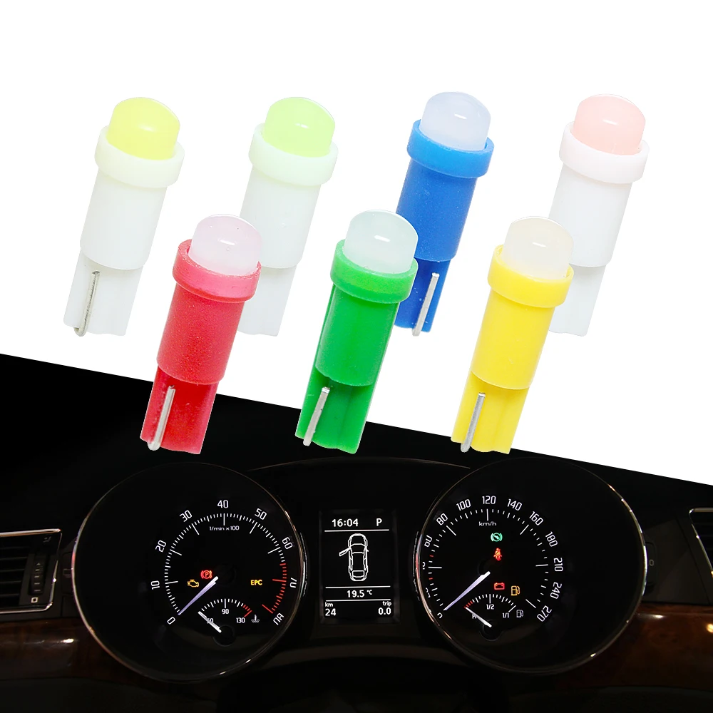 

10pcs T5 COB Car Dashboard Warning Indicator Light 12V 3D Ceramic LED Wedge Light Door Lamp Auto Interior Light