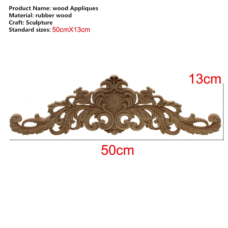 Прямоугольная резьба из натурального дерева аппликации для мебельного шкафа неокрашенные деревянные молдинги наклейка винтажный домашний Декор Декоративные - Цвет: A 50cmX13cm
