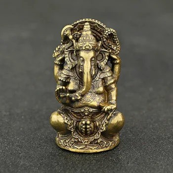 

Mini Vintage Brass Ganesha Statue Pocket India Thailand Elephant God Figure Sculpture Home Office Desk Decorative Ornament Gift