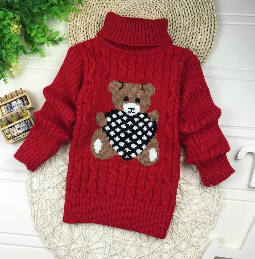 Новинка года; сезон осень-зима; Детский Теплый свитер с воротником под горло для маленьких мальчиков и девочек; пуловер; кардиганы; верхняя одежда - Цвет: Красный