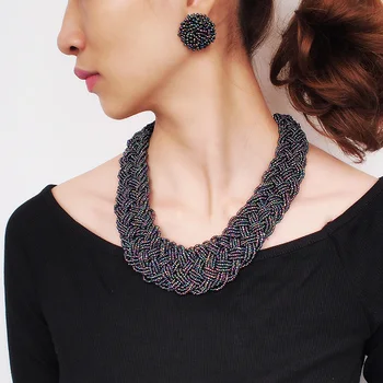

MANILAI Handmade Resin Beaded Chunky Necklace Sets Boho Statement Collar Choker Necklace Earrings Set For Women Jewelry