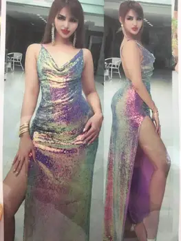 

Halinfer 2018 New Fashion women dress sexy bodycon Multicolor Sequined Open Fork Rayon dress elegant celebrity party dress