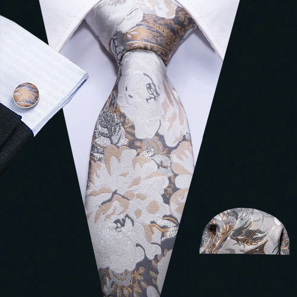 

2018 European style Retro Painting Khaki Floral 100% Silk Men Tie Barry.Wang 8.5cm Woven Business Party Necktie Men Gift FA-5072