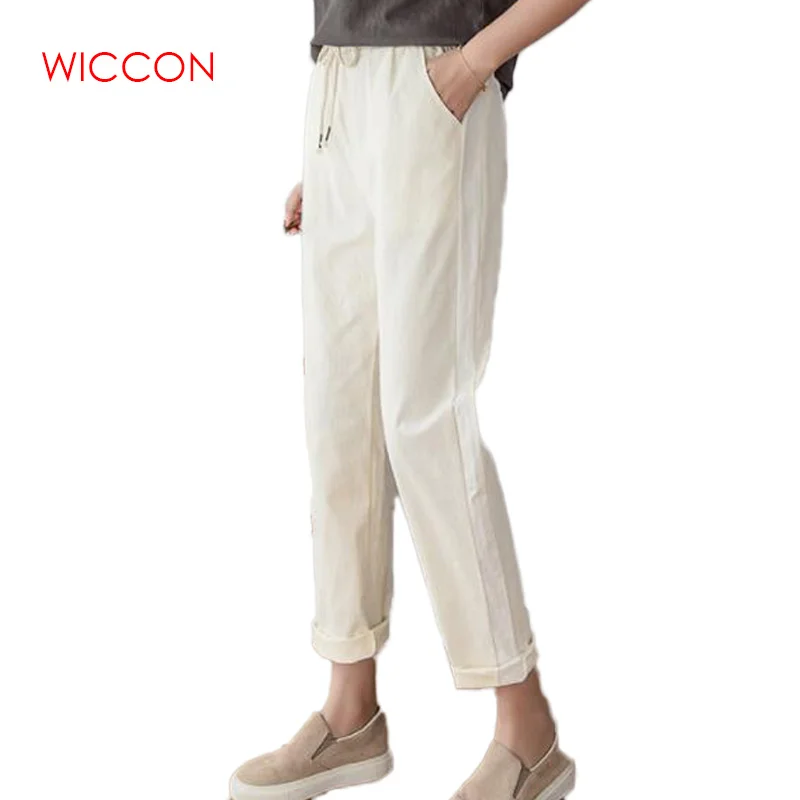 

Cotton Linen Ankle Length Pants Women's Spring Summer Casual Trousers Pencil Casual Pants Striped Women's Trousers