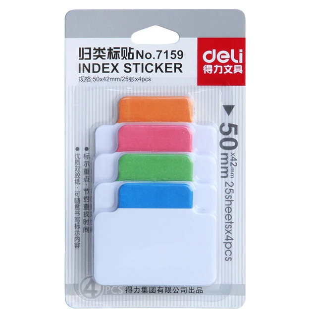 25 Sheets/4 Colors Write On Removable Index Tab Sticker Book In