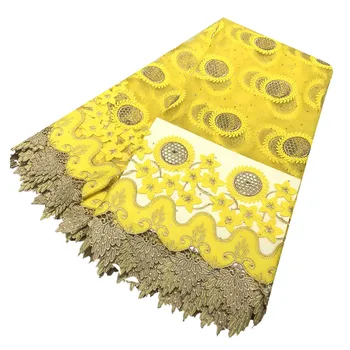 

Yellow Latest French Laces Fabrics High Quality African Stones Lace Fabrics For Wedding Nigerian Tulle Lace Material SML93-104