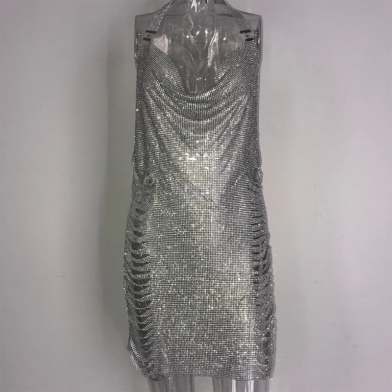 Сексуальное шикарное летнее женское платье с металлической цепочкой и кристаллами, роскошное платье для ночного клуба, золотые, серебряные платья с блестками, платья для вечеринок