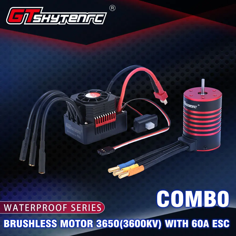 

GTSKYTENRC Waterproof Combo 3650 3600KV 5200KV Brushless Motor w//Heat Sink 60A ESC for RC 1/10 RC Car