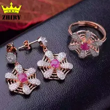 Natural ruby stone set Solid 925 sterling silver Rose gold plated Women genuine gem ring necklace pendant earrings jewelry sets