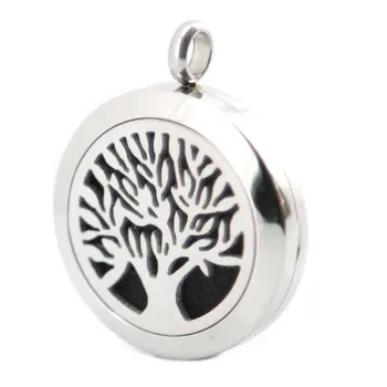 

10pcs 25mm tree of life Aromatherapy Essential Oil surgical Stainless Steel Pendant Perfume Diffuser Locket Necklace with chain
