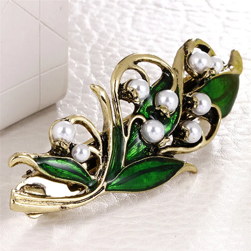 Exquisite Elegant Retro Enamel Green Leaf Pearl Hair Clip Clamp Hairpin Women Girls Hair Accessories hair accessory hair clip pearl hairpins