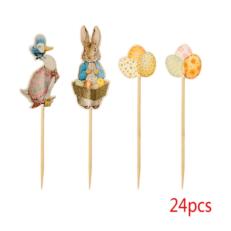 

Easter Bunny Cake Cupcake Toppers Rabbit Duck Egg Party Supplies Kid 24Pcs Picks