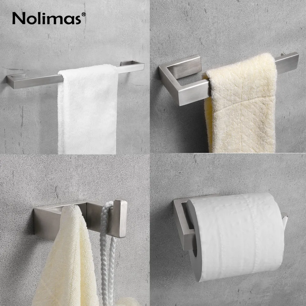 Хромированный матовый набор для ванной комнаты SUS 304 из нержавеющей стали одинарное полотенце бар квадратная стойка для полотенца настенный держатель для полотенец