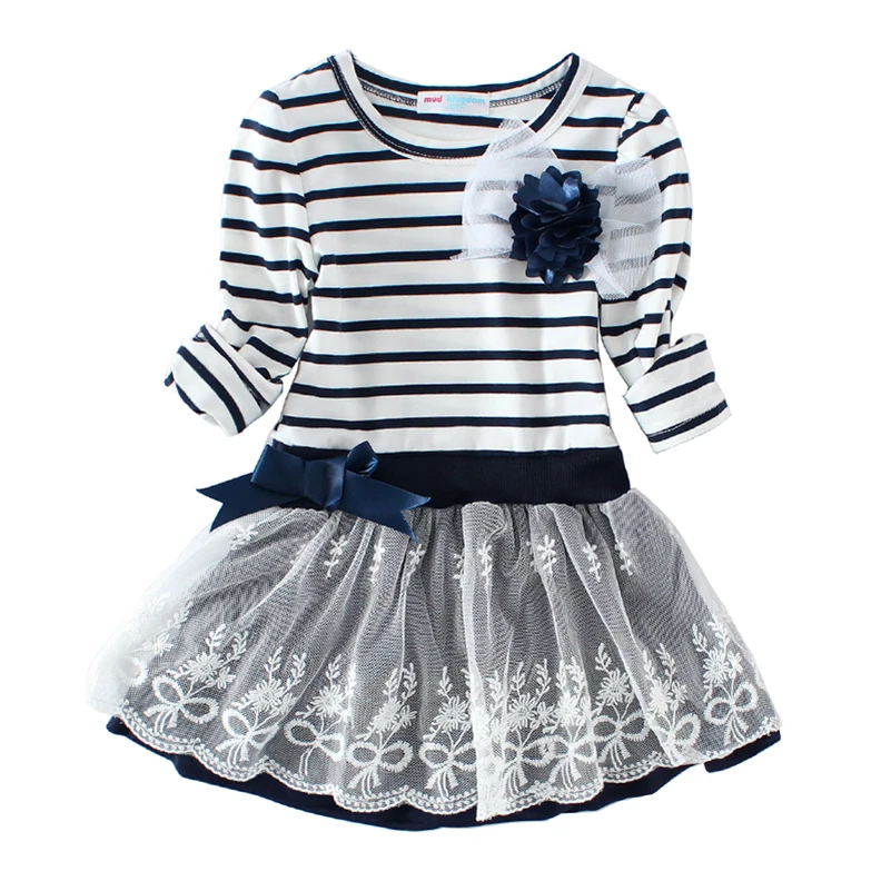 Mudkingdom/платья для девочек; детское кружевное платье принцессы в полоску с цветочным принтом; повседневное праздничное платье; одежда для детей