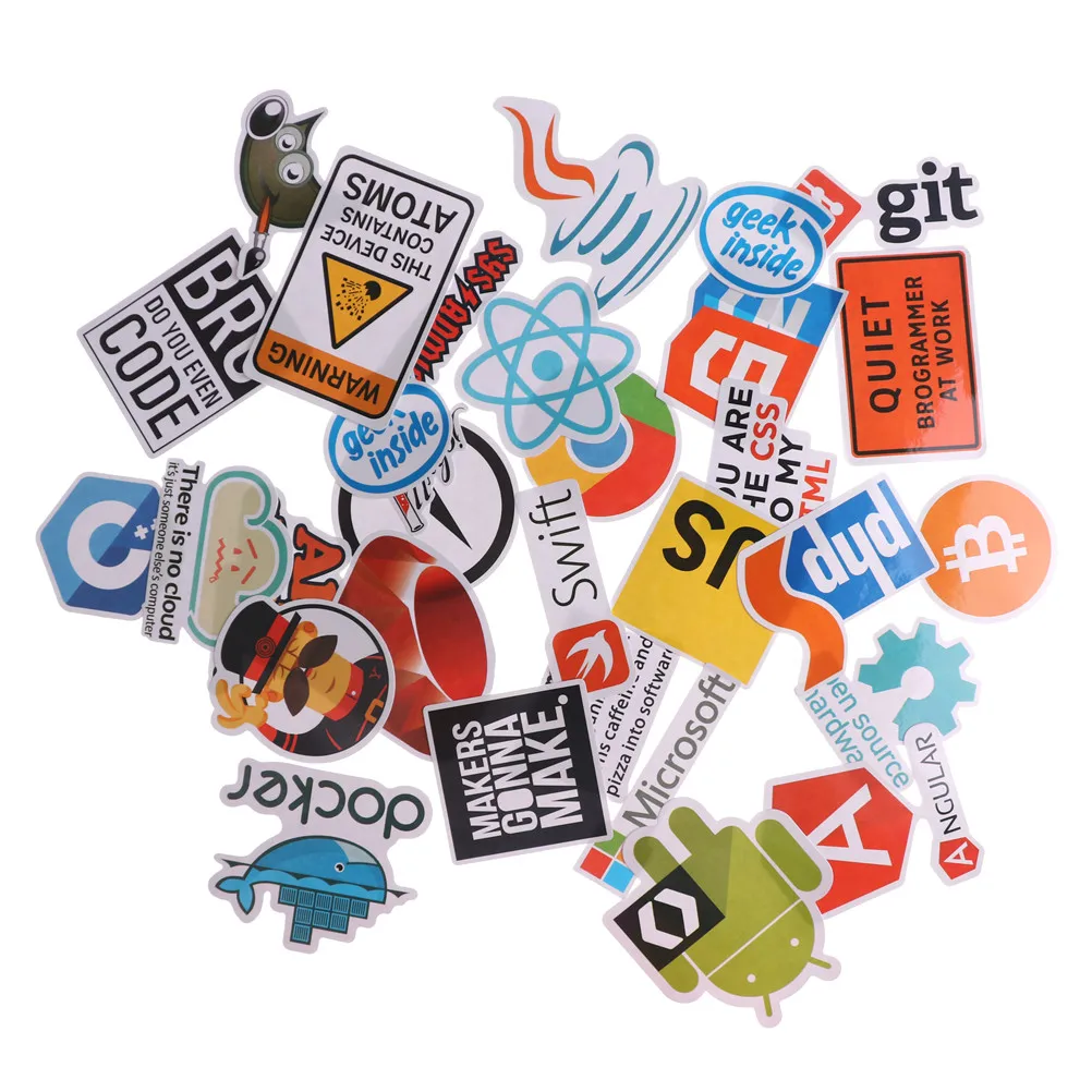 30Pc/set Cool DIY Stickers Internet Java JS Php Html Cloud Docker Bitcoin Programming Language APP Logo Stickers For Laptop Car