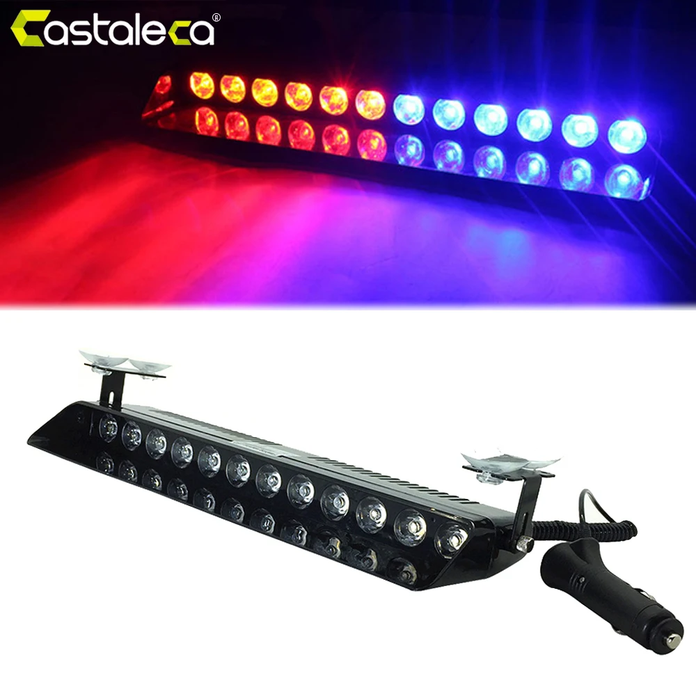 castaleca Car Led Emergency Strobe Flash Warning Light 12V 12 Led 12W Police Flashing Lights Red
