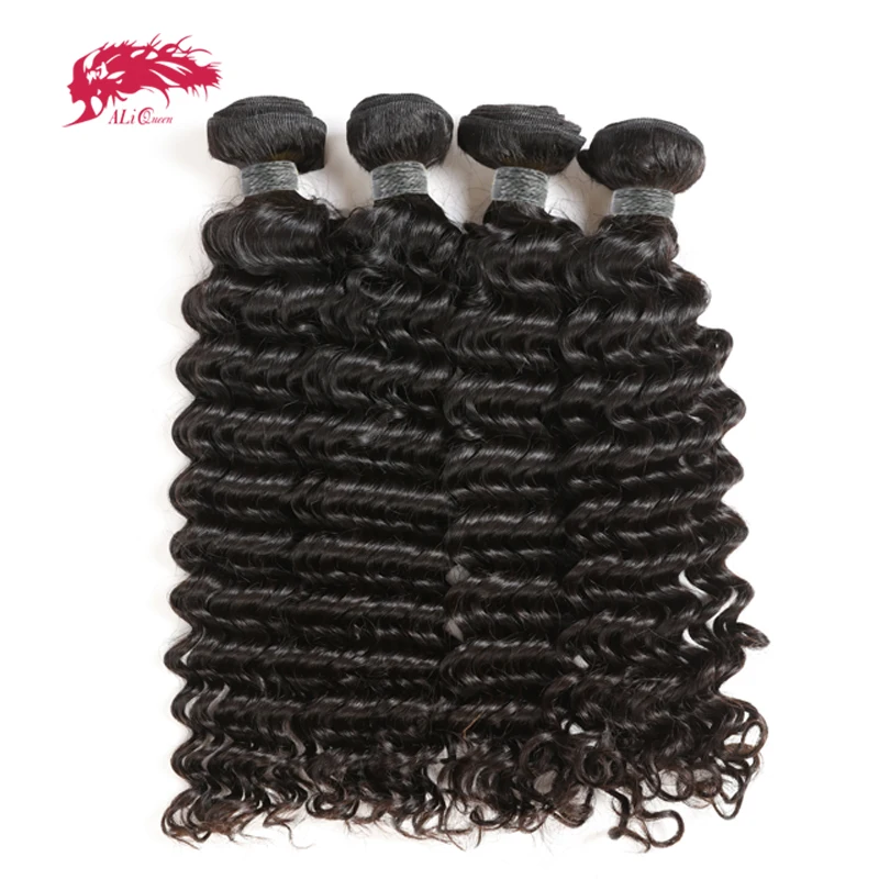 

Ali Queen Hair Products 4Pcs Deep Wave Peruvian Hair Weave Bundles Remy Hair Weaving Human Hair Extension Natural Color #1B