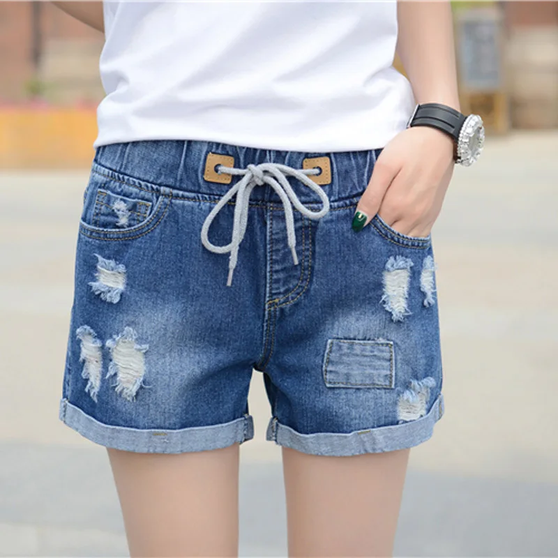 2019 Summer New Korean Women Frayed Hole High Waist Shorts Denim Shorts ...