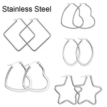 Простые большие серьги из нержавеющей стали, эллипс, Геометрическая любовь, квадратный дизайн, стальной цвет 316L, титановая сталь, большие серьги