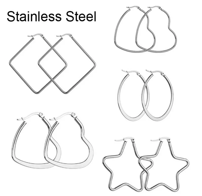 

Simple Stainless Steel Large Earrings Ellipse Geometry Love Square Design Steel Color 316L Titanium Steel Big Earrings