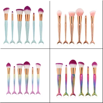 

Pro Lady 6 PCS Mermaid Makeup Brushes Sets Plastic Soft Synthetic Hair blue Make up kits Eye Shadow Brush Blusher Beauty tools