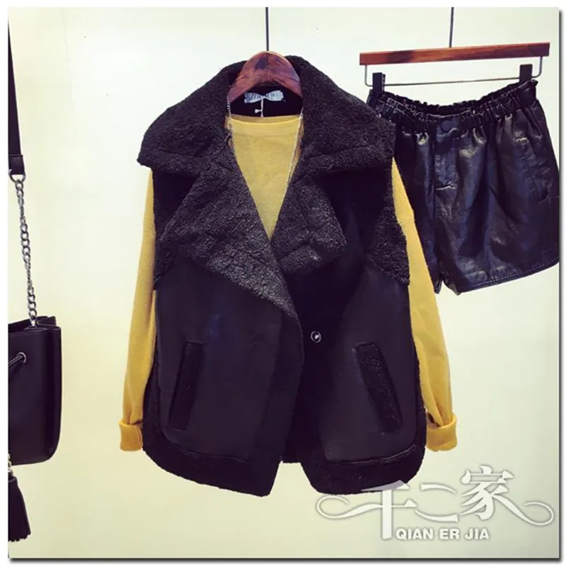 Thick Biker Jacket Vest Women Autumn Winter Sleeveless Lamb Fur Jacket Waistcoat Women Casual Faux Fur Coat Female Vest NS723