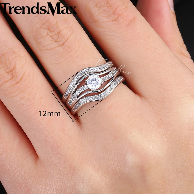 Trendsmax Paved Round Cubic Zirconia CZ Wedding Band Ring Set For Women White Gold Filled Fashion Jewelry KGR44