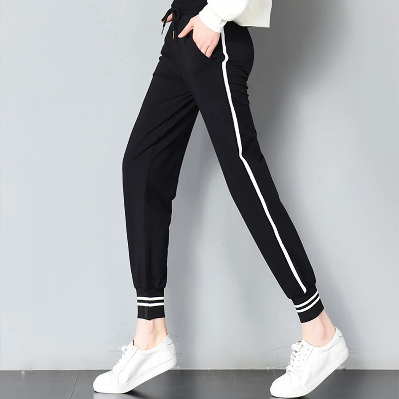 

Lace Up Patchwork Striped Joggers Women Harem Pants Harajuku Ankle-length Sweatpants 2019 Autumn Winter Pencil Female Trousers