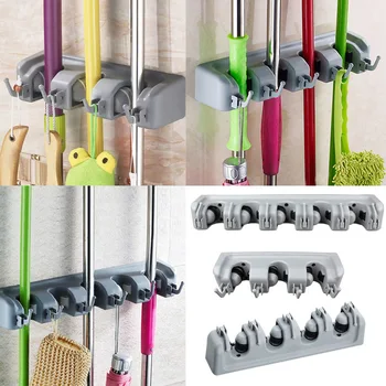 

Popular Kitchen Wall Mounted Hanger Storage Rack 3-5 Position Kitchen Mop Brush Broom Organizer Holder Tool TB Sale
