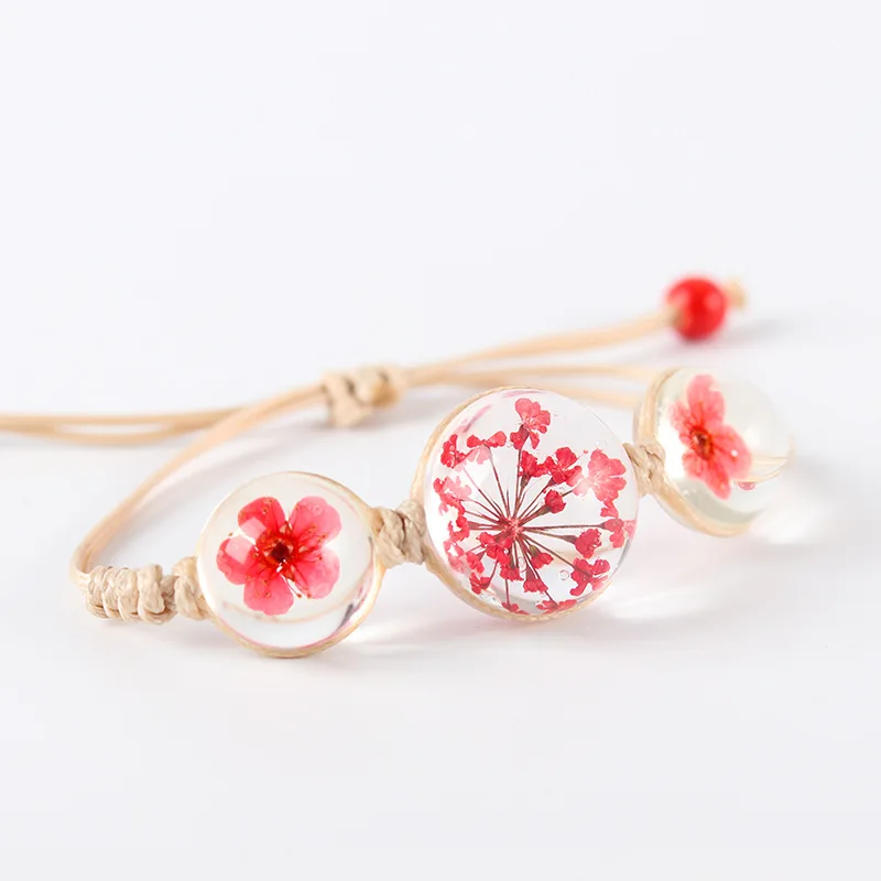 

WalerV Plant Flower Crystal Glass Ball for Women Bracelet Hand Made Rope Chain Woven Simple Student Bracelet Gift Wholesale
