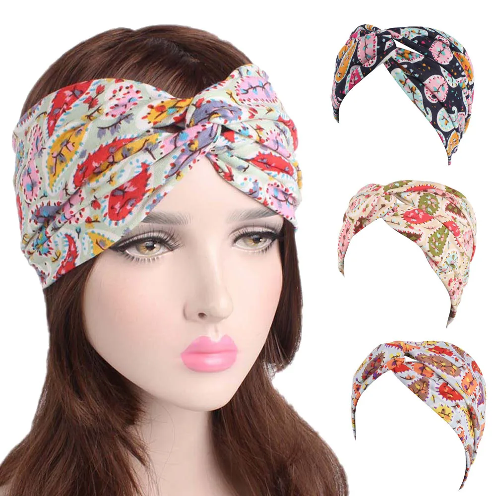 Feitong Women  Elastic Headband Ladies Garden Floral Sports Head Warp Cross Hair Band accesorios para el pelo YR4