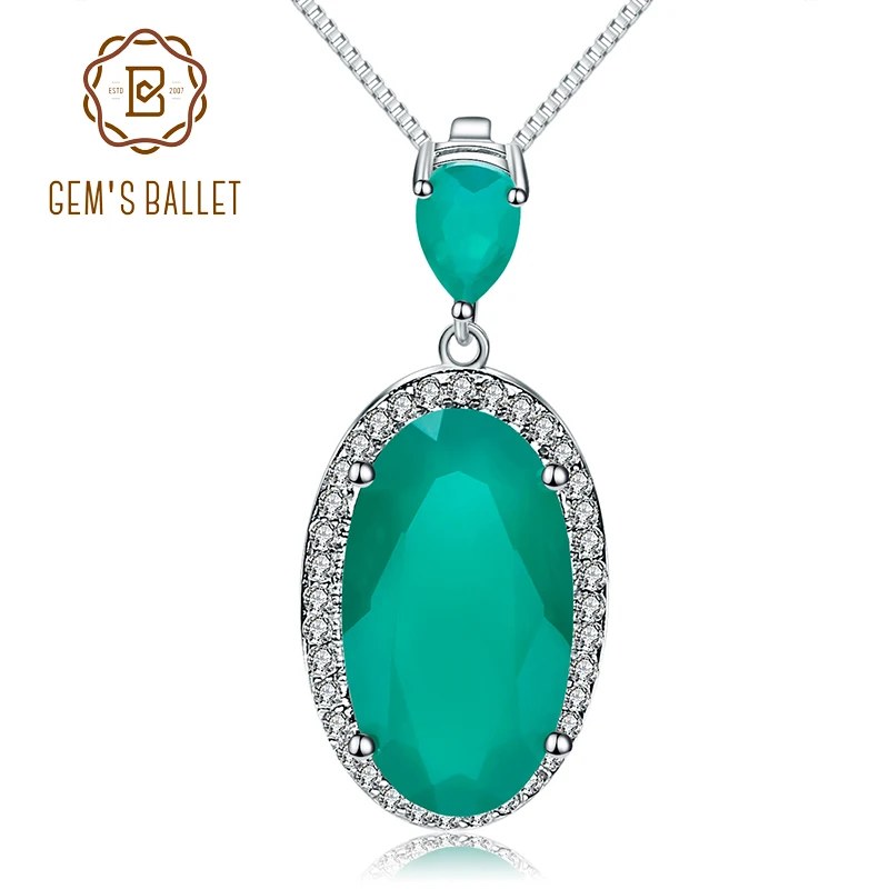 

Gem's Ballet 6.68Ct Natural Green Agate Gemstones Pendant Necklace 925 Sterling Silver Elegant Fine Jewelry For Women