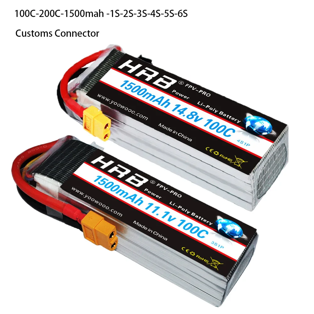 

HRB Lipo Battery 1500mAh 7.4V 11.1V 2S 3S 100C 14.8V 18.5V XT60 22.2V RC Parts For FPV Drone Airplane Off-Road Car 3.7V 4S 5S 6S