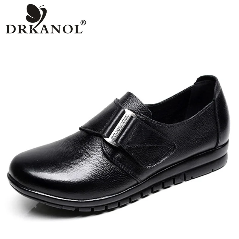 

DRKANOL Spring Autumn Women Shoes New Design Genuine Leather Loafers Women Flat Shoes Comfortable Round Toe Mother Casual Shoes