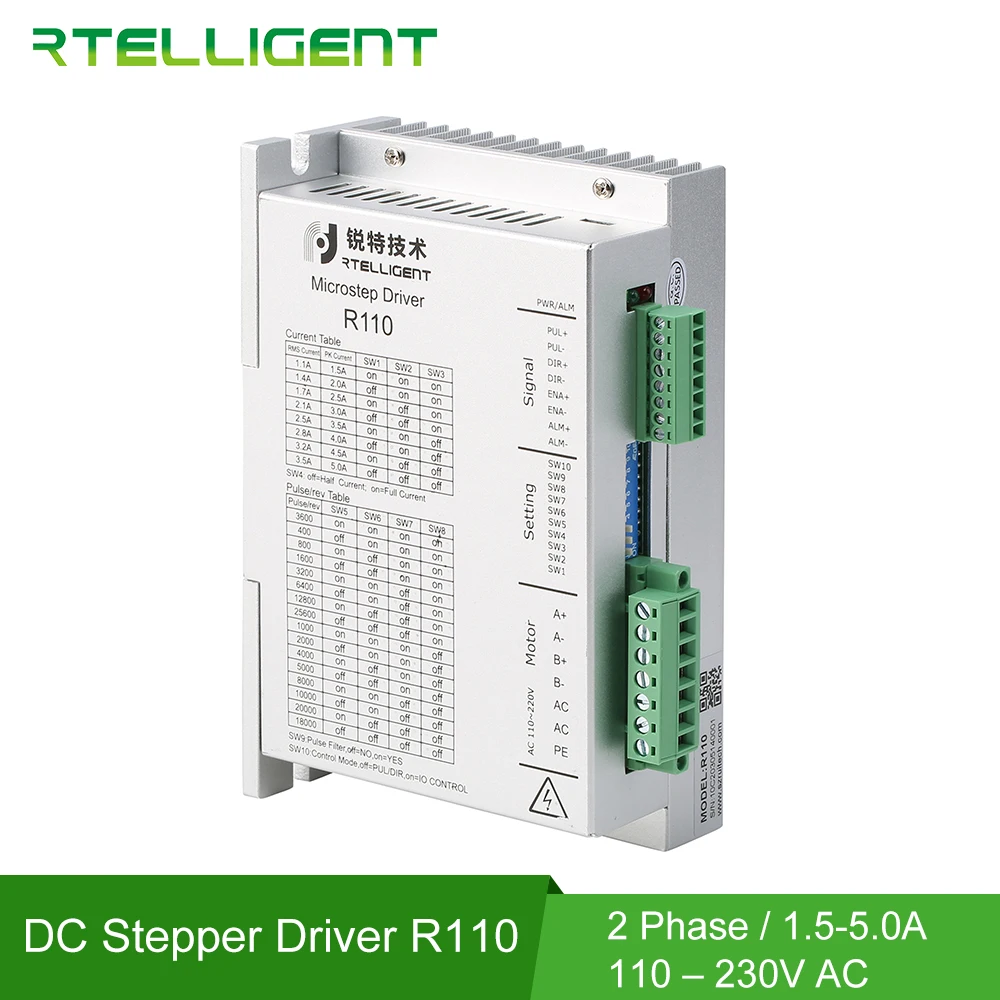 

Rtelligent R110 Nema 42 5A 220VAC Digital Stepper Motor Driver Step Stepper Driver Motor Driver for NEMA 34 42 Stepper Motor